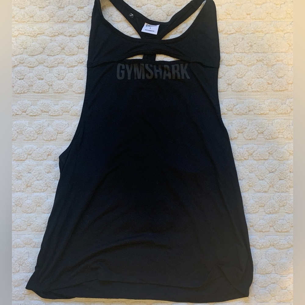 NWOT Gymshark Cut Out Vest size L, black with gray font
